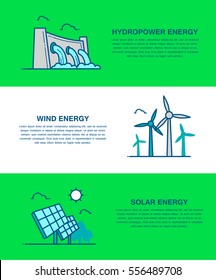 Flat design info graphic illustration with elements of alternative energy for web page, banner, poster. Vector