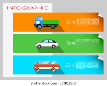 Flat design infographic with 3 type of vehicles