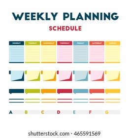 Flat design Infographic, colored paper calendar week. Diary personal Infographic training routine. Weekly calendar days Infographic. Vector element info graphic banner meal everyday.