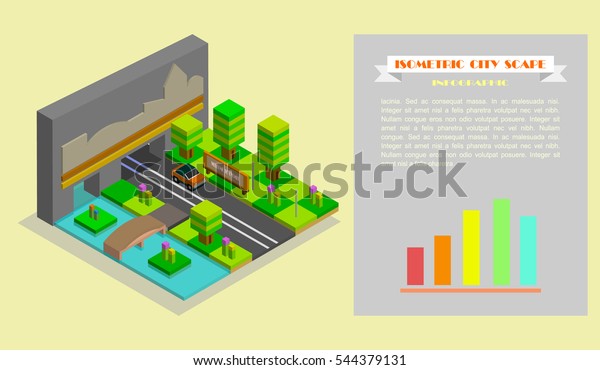 Flat design\
infographic.Isometric city\
scape