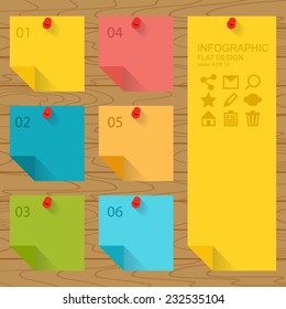 Flat design of infographics elements, colorful sticky notes