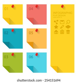 Flat design of infographics elements, colorful sticky notes