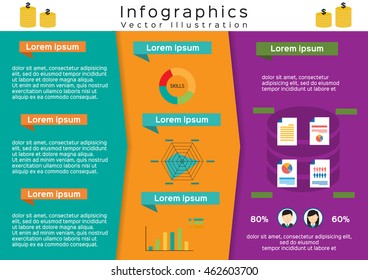Flat design infographics presenting statistics and information, business brochure, flyer layout, presentation, advertising, marketing - vector illustration