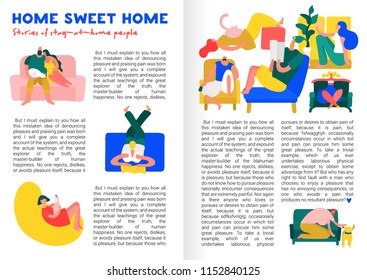 Flat design infographics with text field and people staying and resting on comfortable furniture at home vector illustration