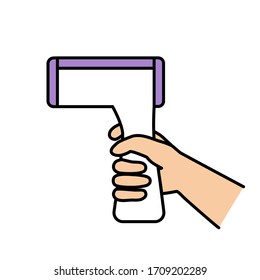 flat design of infrared thermometer in hand on isolated white background.