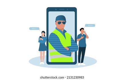 Flat Design for the initial display of the application that depicts a customer who is contacting a constructor to buy building materials