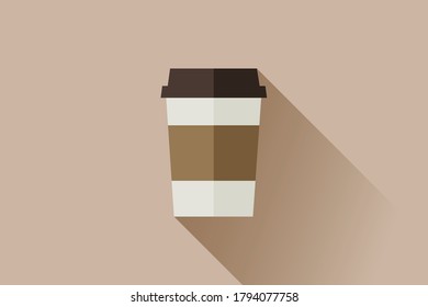 Flat design insulated paper coffee cup with long shadow and solid color background. EPS 10