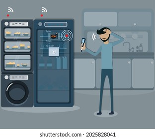 Flat design of intelligence technology,The illness man ask AI technology for the food make he better, internet of things concept - vector Illustration