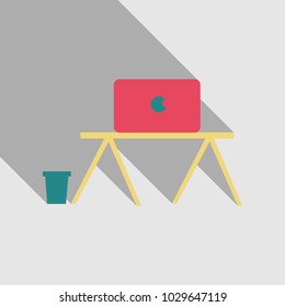 Flat design interior concept of work place with computer, laptop, to do list, working programs on monitor, organizer, vector illustration.