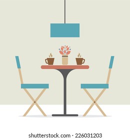 Flat Design Interior Dining Room Vector Illustration