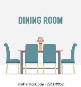 Flat Design Interior Dining Room Vector Illustration