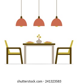 Flat Design Interior Dining Room Vector Illustration