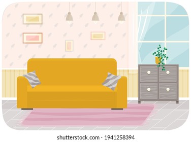 Flat design interior. Planning and arrangement of furniture in apartment. Living room. Home lifestyle. Style house