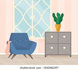Flat design interior. Planning and arrangement of furniture in apartment. Living room. Home lifestyle. Style house