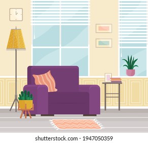 Flat design interior. Planning and arrangement of furniture in apartment. Living room. Home lifestyle. Style house