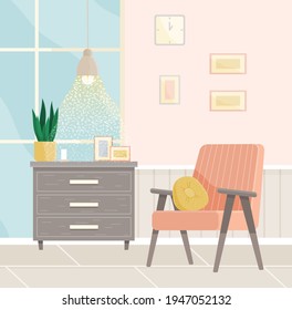 Flat design interior. Planning and arrangement of furniture in apartment. Living room. Home lifestyle. Style house