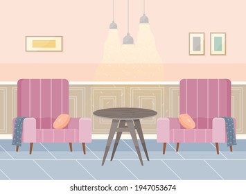 Flat design interior. Planning and arrangement of furniture in apartment. Living room. Home lifestyle. Style house