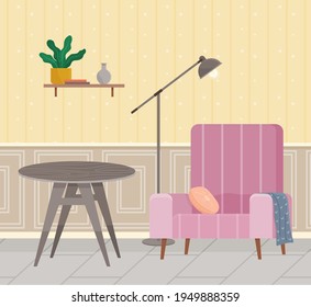 Flat design interior. Planning and arrangement of furniture in apartment. Living room. Home lifestyle. Style house