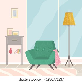Interior de diseño plano. Planificación y disposición de mobiliario en apartamento. Sala de estar. Estilo de vida en casa. Casa de estilo