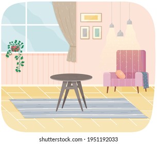 Flat design interior. Planning and arrangement of furniture in apartment. Living room. Home lifestyle. Style house