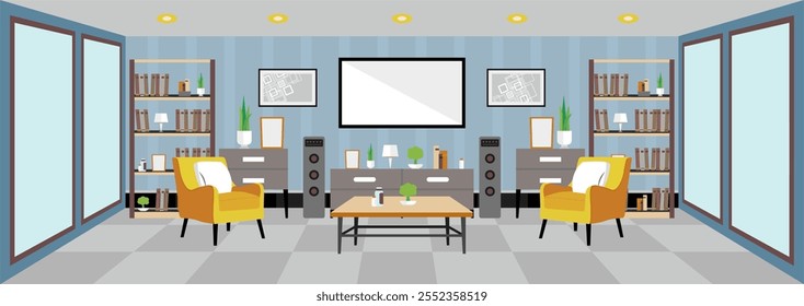 flat design of interior room types banner illustration