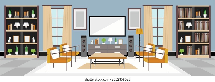 flat design of interior room types banner illustration