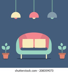 Flat Design Interior Vintage Sofa 