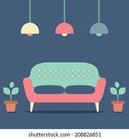 Flat Design Interior Vintage Sofa 