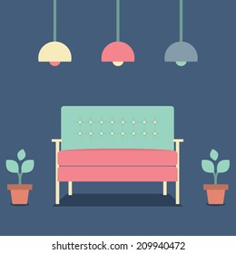 Flat Design Interior Vintage Sofa 