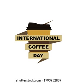 Flat design of International Coffee Day ribbon with coffee cup vector illustration