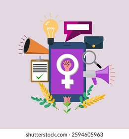 Flat design International Womens Day elements, resistance protest.