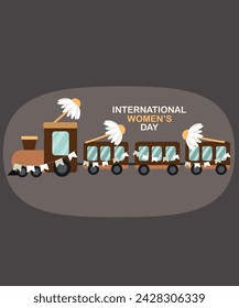Ilustración del día de la mujer de Flat Design International con el tren y la margarita de los niños	