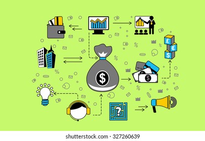 Flat design of internet banking transaction, secure money, financial business solutions. Vector illustration concept isolated on blue background.