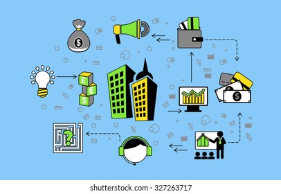 Flat design of internet banking transaction, e-commerce secure money transfer, online financial business solutions. Vector illustration concept isolated on blue background.
