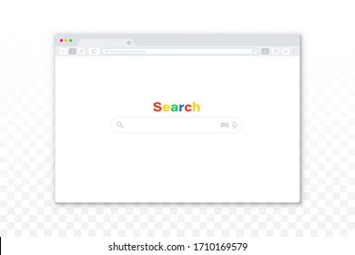 Flat design internet browser template on the transparent background. Simple Browser window. Web template window screen mockup. Interface web Browser, Internet empty page for web.