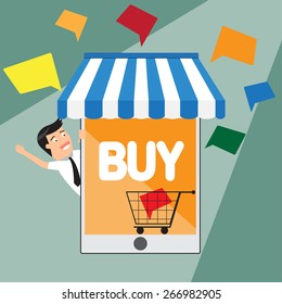 flat design internet shopping concept. E-commerce. Online store. Web money and payments. Pay per click. vector illustration.