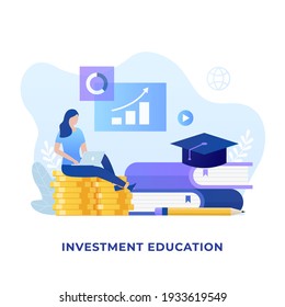 Flat Design Of Investment Education Concept. Illustration For Websites, Landing Pages, Mobile Applications, Posters And Banners