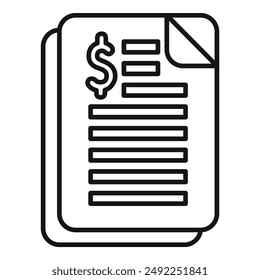 Flat design invoice icon in vector format with minimalist black outline, perfect for business and finance related documents, payment, billing, and accounting