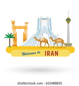 Flat design, Iran's landmarks and icons, Vector Illustration