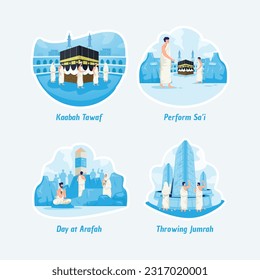 Flat design Islamic hajj pilgrimage illustration stickers set