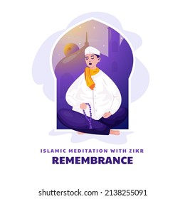 Flat design islamic meditation with zikr or remembrance worship concept