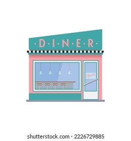 Flat design isolated american diner. Cute restaurant building vector illustration