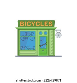 Flat design isolated bicycles shop. Cute bike store building vector illustration