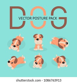 Flat design, Isolated cute dog posture pack.