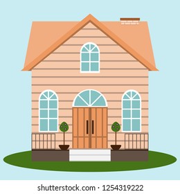 Flat design isolated cute house in peach color vector illustration 