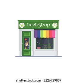 Flat design isolated headshop. Cute paraphernalia store building vector illustration