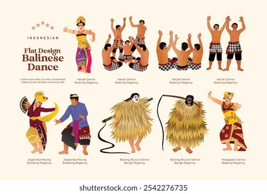 Diseño plano Ilustración de bailarín balinés indonesio aislado