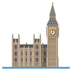 Flat Design Isolated Vector Icon Of Big Ben, The Elizabeth Tower At Westminster Palace, London, England