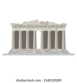 Diseño plano icono vector aislado del templo del Partenón en la ciudadela de la Acrópolis, Atenas, Grecia
