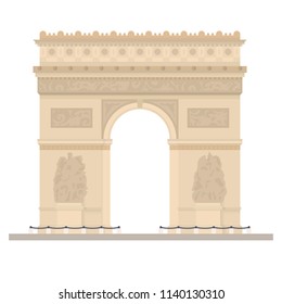 Flat design isolated vector icon of Arc de Triomphe, the Triumphal Arch, at Paris, France